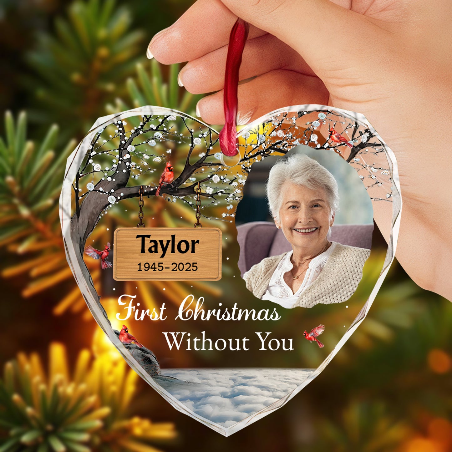 First Christmas Without You, Heart Ornament With Cardinals