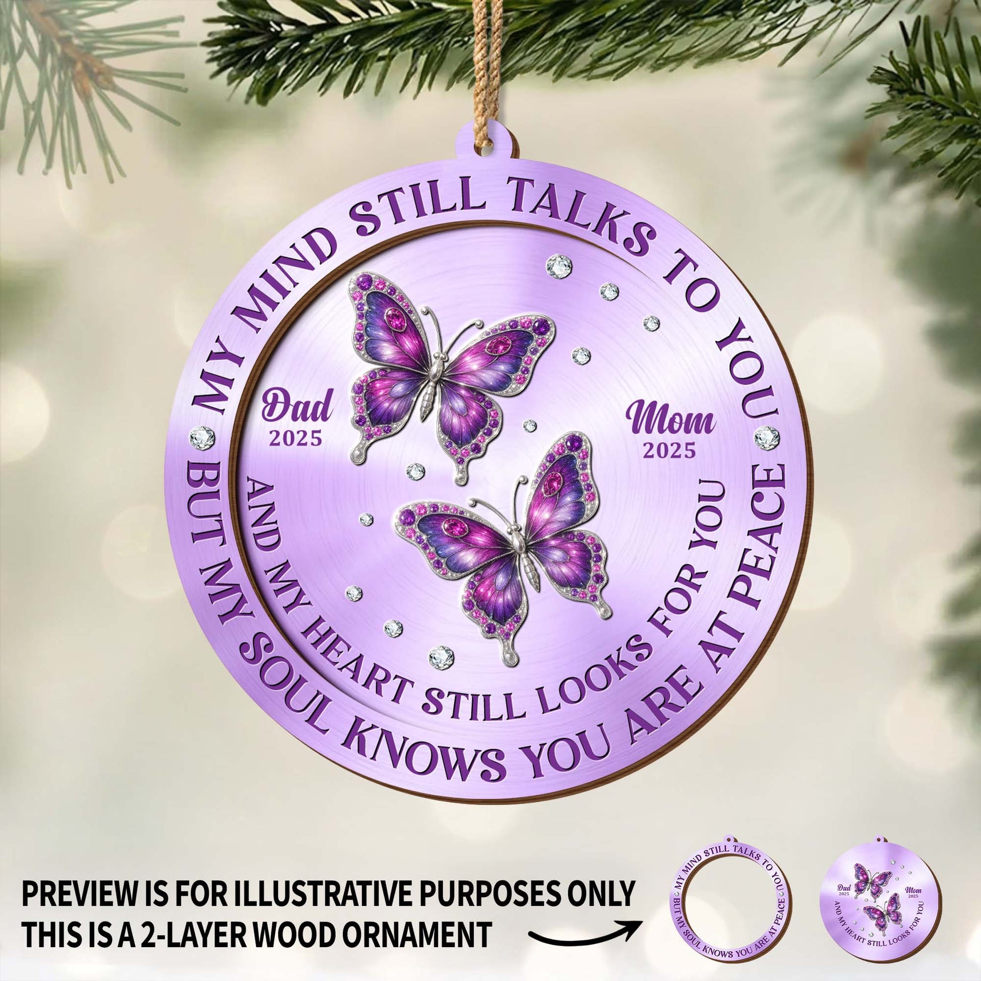 My Mind Still Talks To You Butterflies Wood Ornament