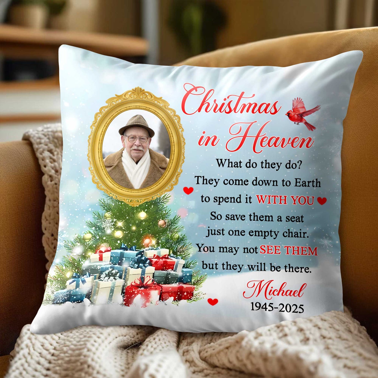 Christmas In Heaven, Memories On Festive Pillow