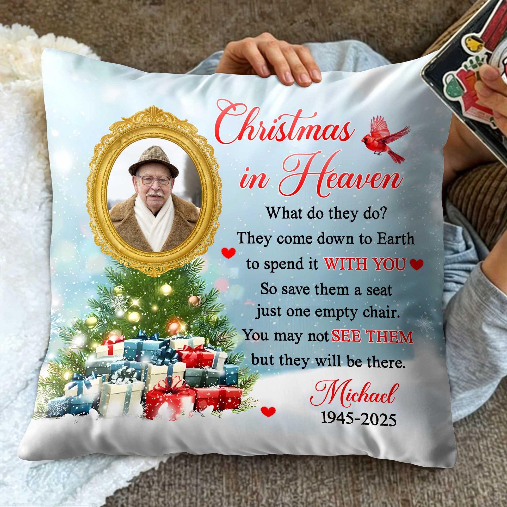 Christmas In Heaven, Memories On Festive Pillow