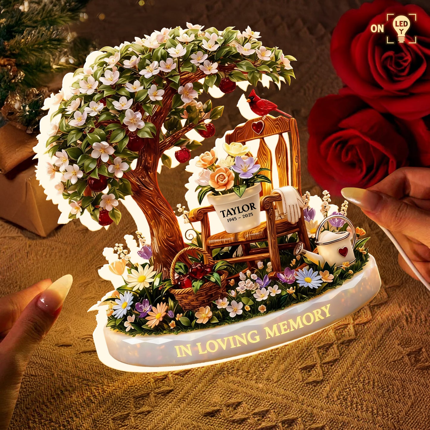 In Loving Memory With Tree And Flowers