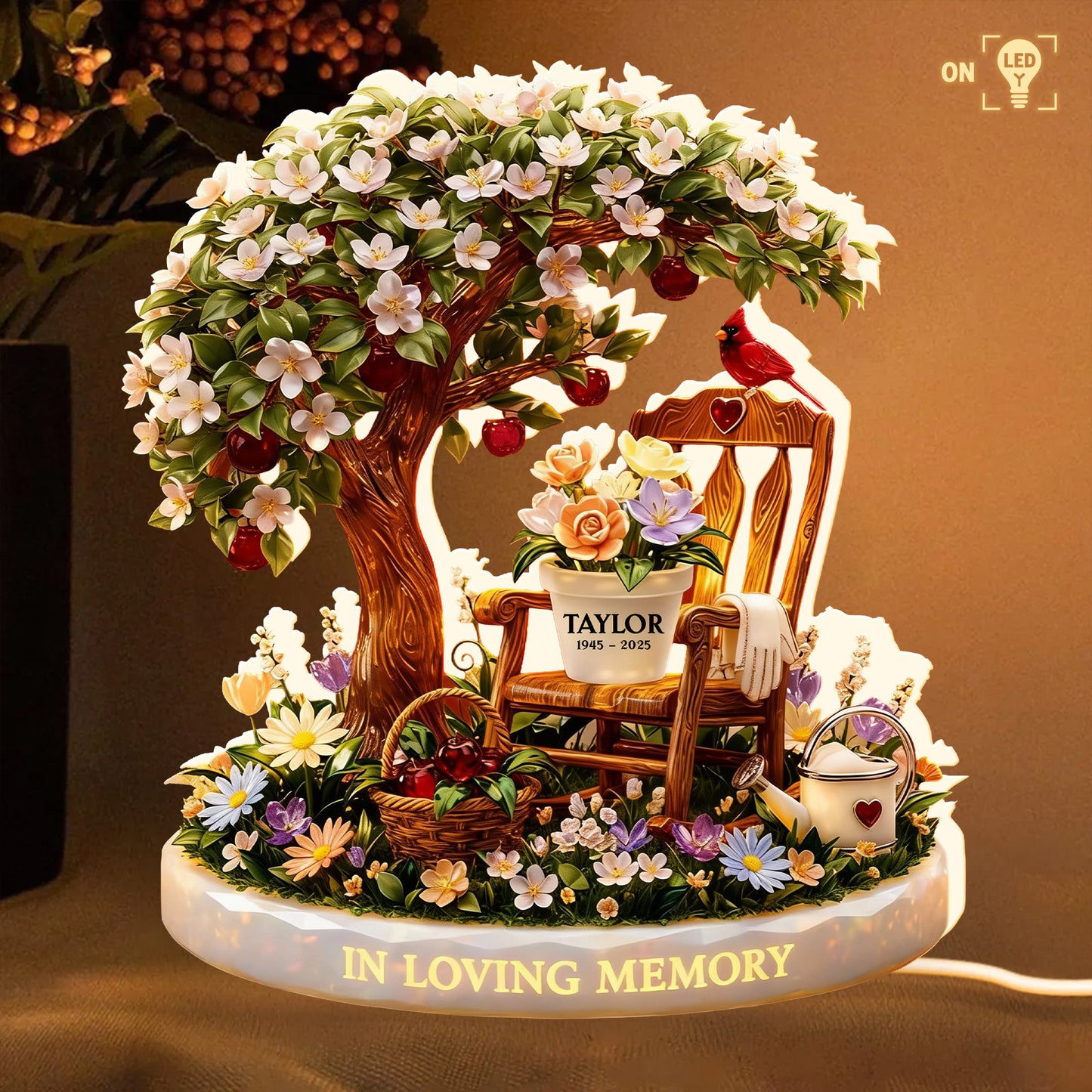 In Loving Memory With Tree And Flowers