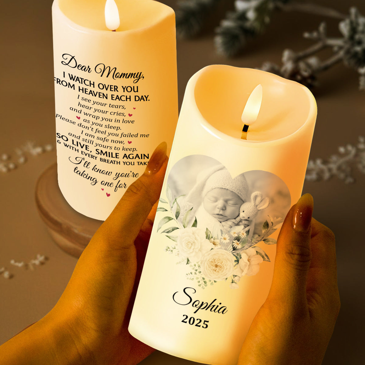 Dear Mommy, I Watch Over You From Heaven Floral Candle