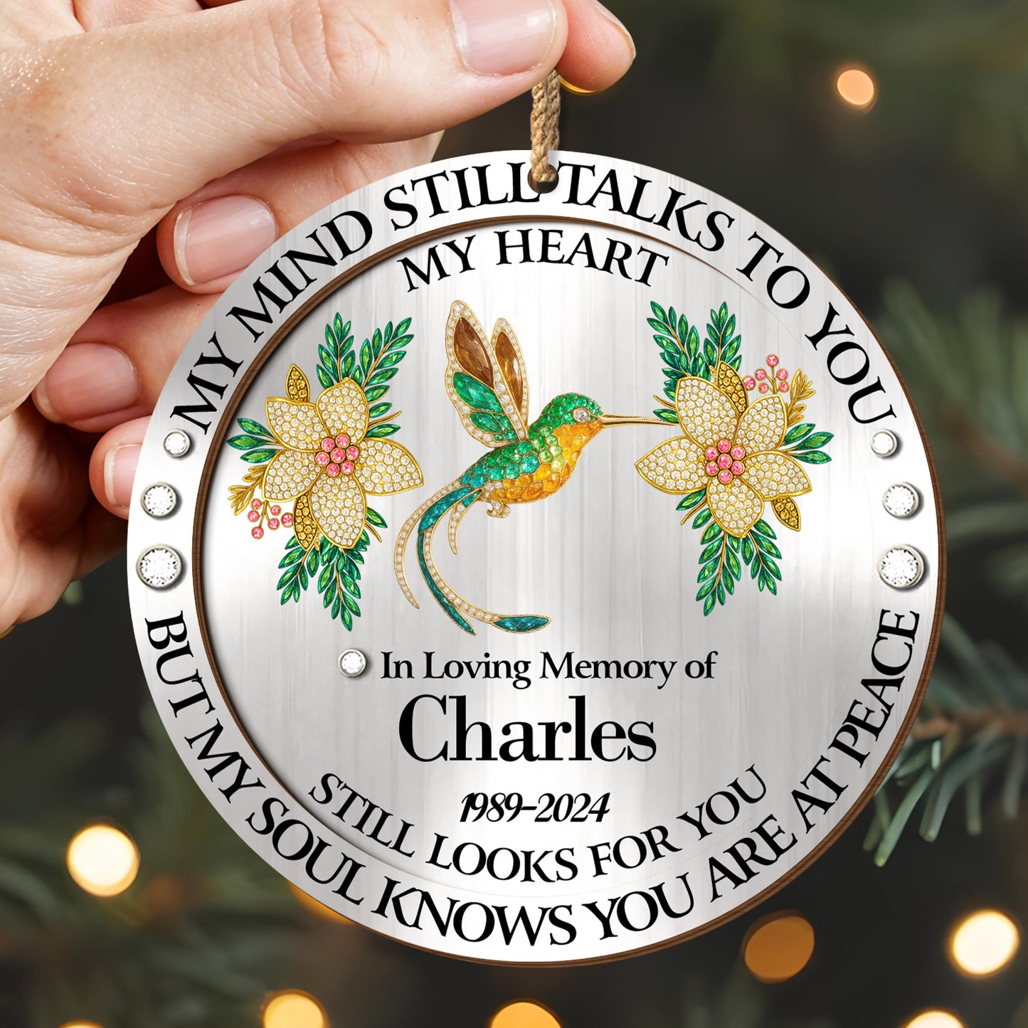 My Mind Still Talks To You Hummingbird And Flowers - Personalized Double Layer Wood Ornament - HME324_DWO