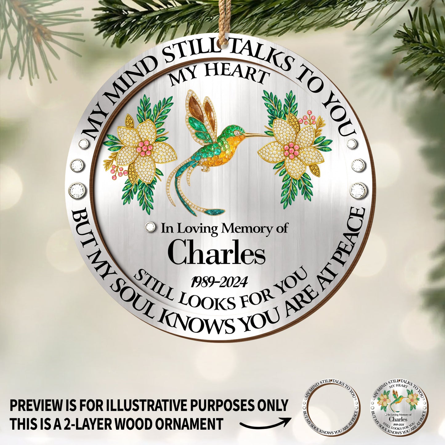 My Mind Still Talks To You Hummingbird And Flowers - Personalized Double Layer Wood Ornament - HME324_DWO