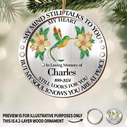 My Mind Still Talks To You Hummingbird And Flowers - Personalized Double Layer Wood Ornament - HME324_DWO