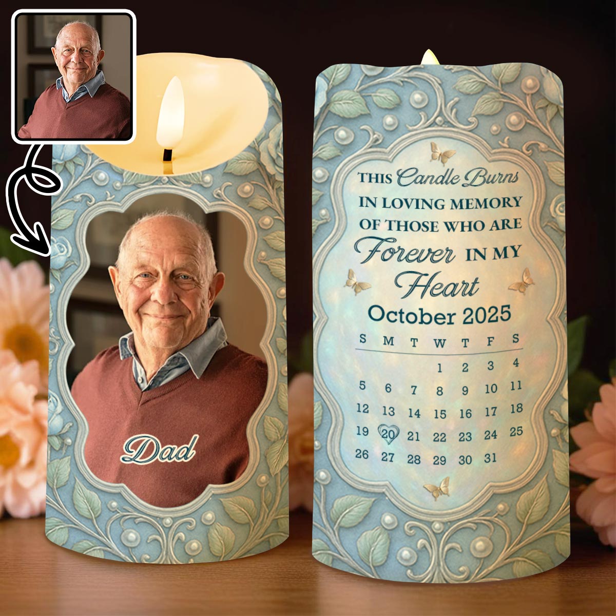 In Loving Memory Candle With Leaves And Butterflies