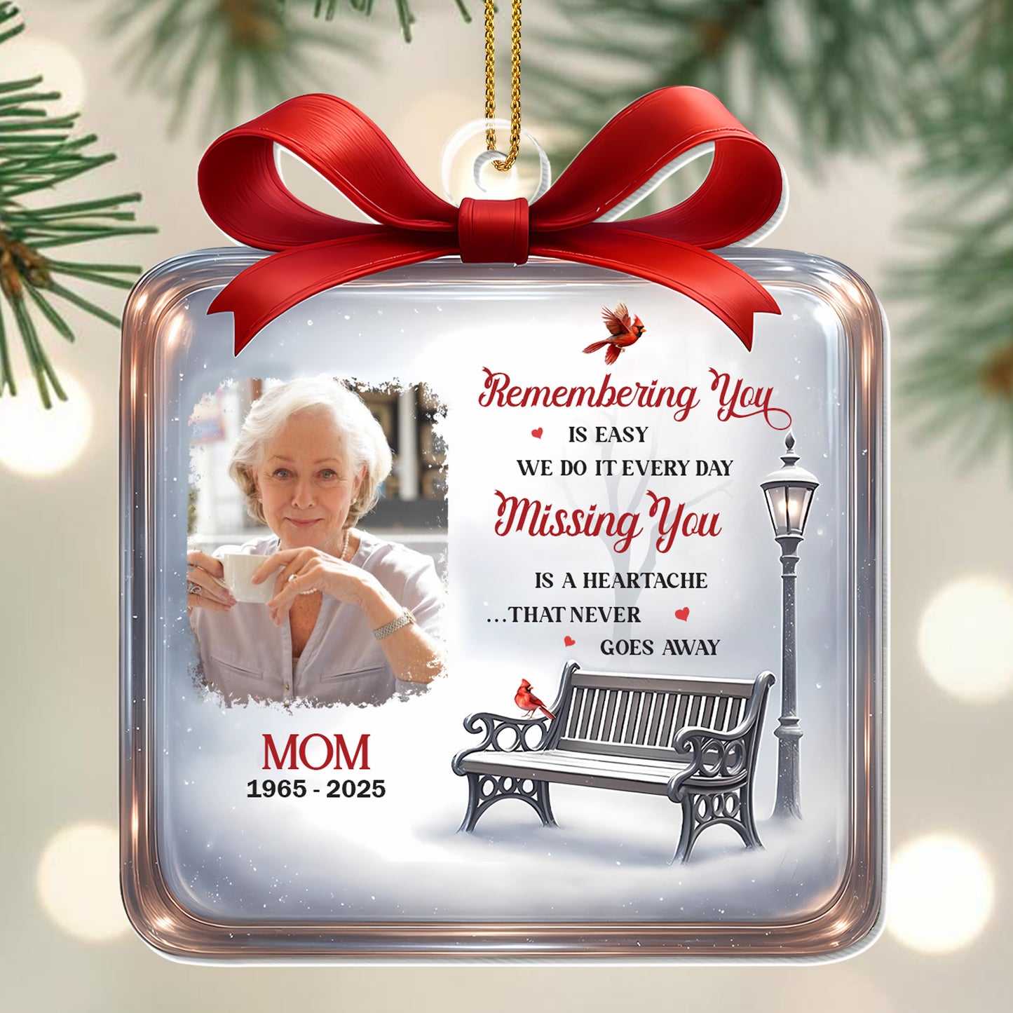 Remembering You Is Easy, We Do It Everyday, Photo And Bench - Personalized Custom Acrylic Ornament, Christmas Gift - HME327_ACO
