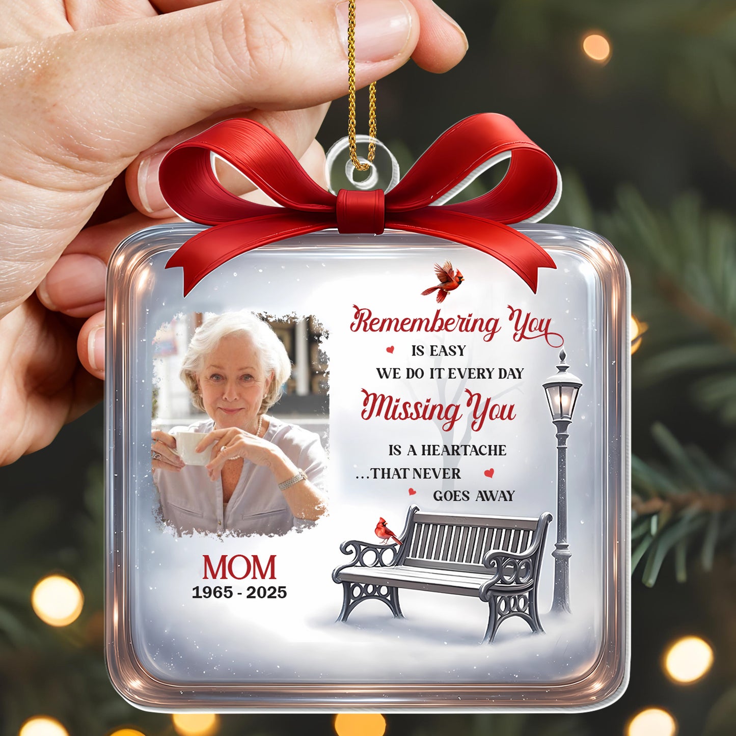 Remembering You Is Easy, We Do It Everyday, Photo And Bench - Personalized Custom Acrylic Ornament, Christmas Gift - HME327_ACO