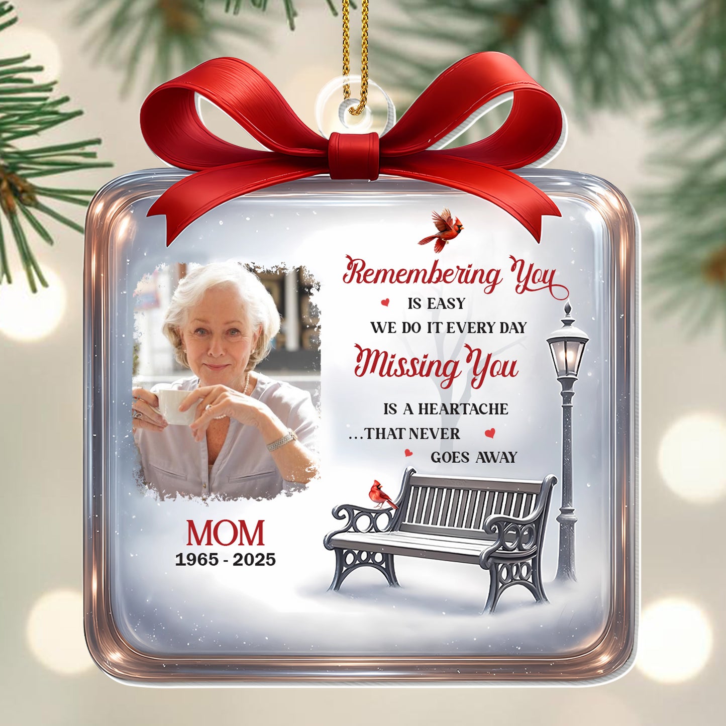 Remembering You Is Easy, We Do It Everyday, Photo And Bench - Personalized Custom Acrylic Ornament, Christmas Gift - HME327_ACO