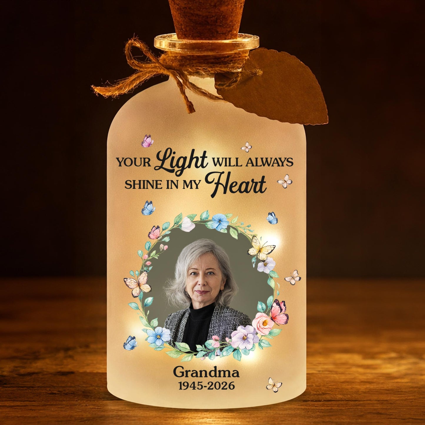 Your Light Will Always Shine In My Heart Butterfly Floral Wreath