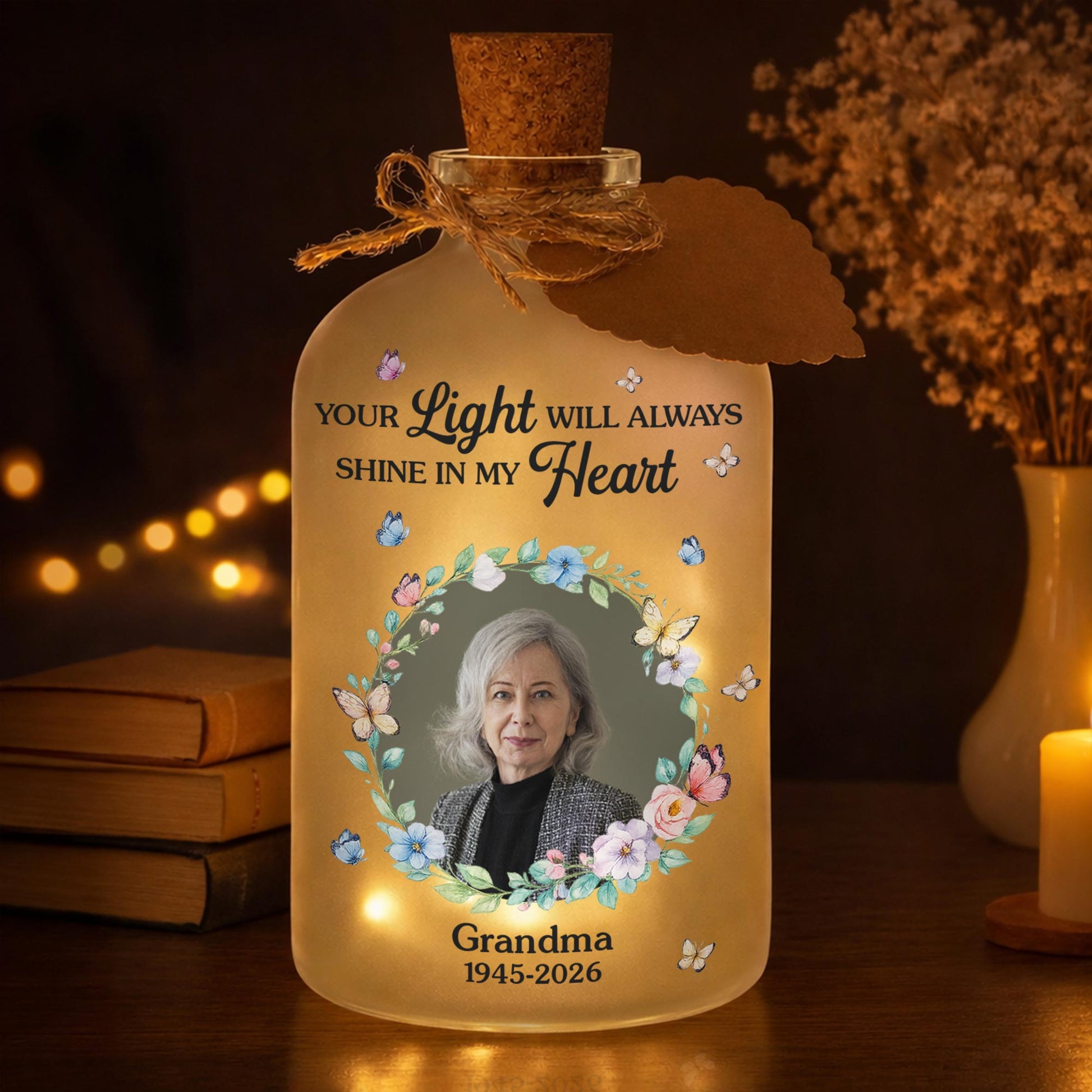 Your Light Will Always Shine In My Heart Butterfly Floral Wreath