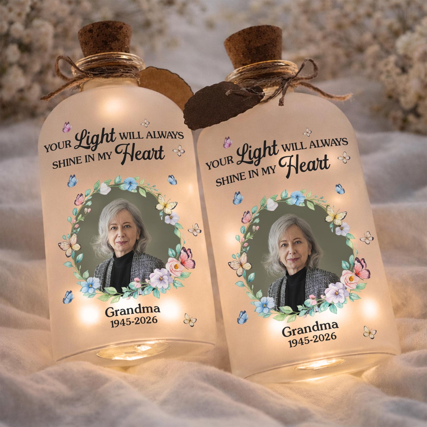 Your Light Will Always Shine In My Heart Butterfly Floral Wreath