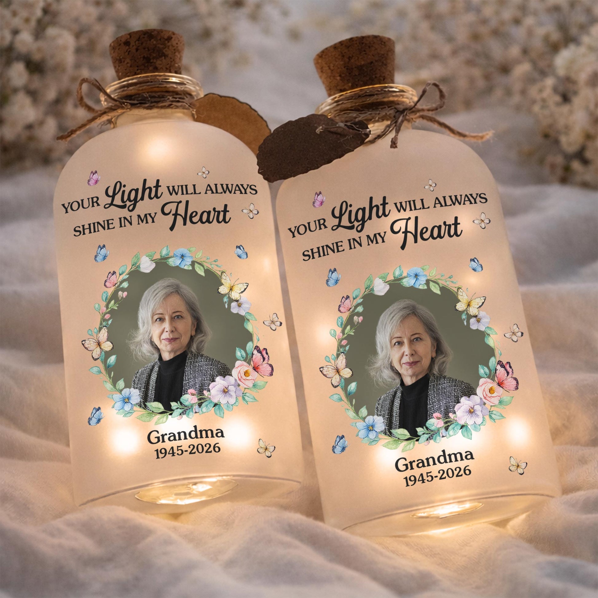 Your Light Will Always Shine In My Heart Butterfly Floral Wreath