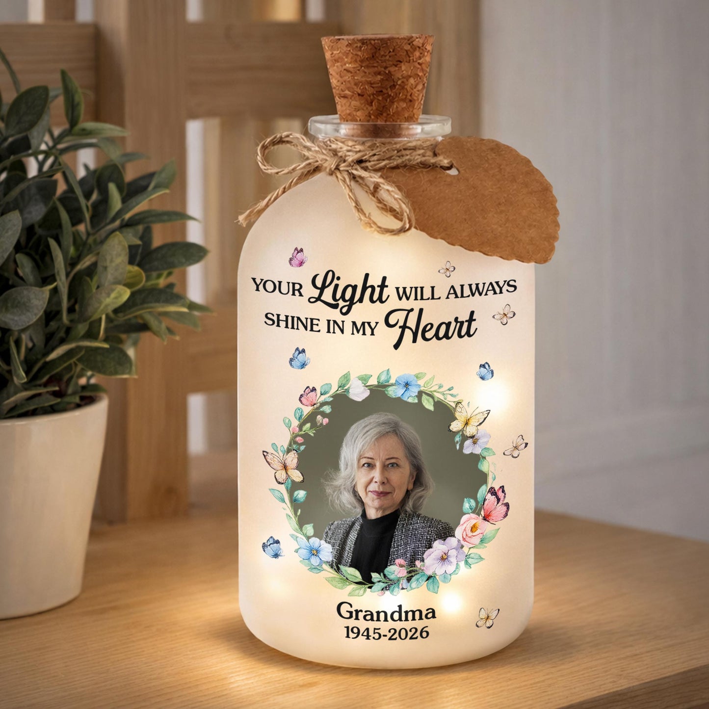 Your Light Will Always Shine In My Heart Butterfly Floral Wreath