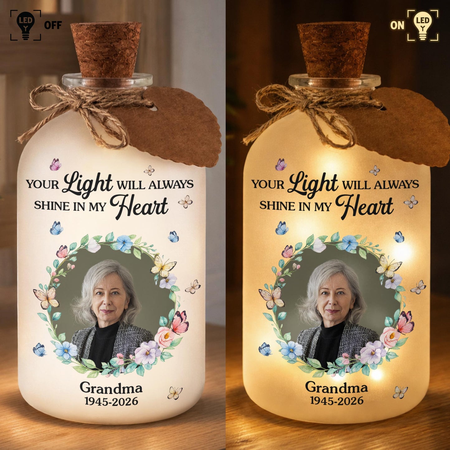 Your Light Will Always Shine In My Heart Butterfly Floral Wreath