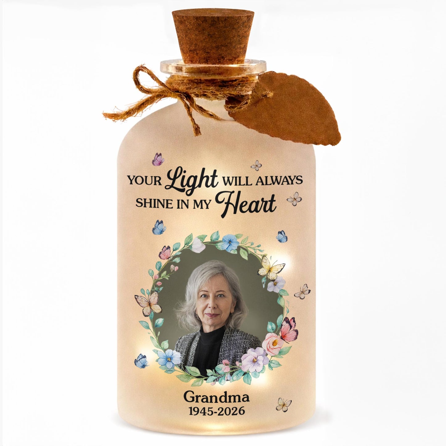 Your Light Will Always Shine In My Heart Butterfly Floral Wreath