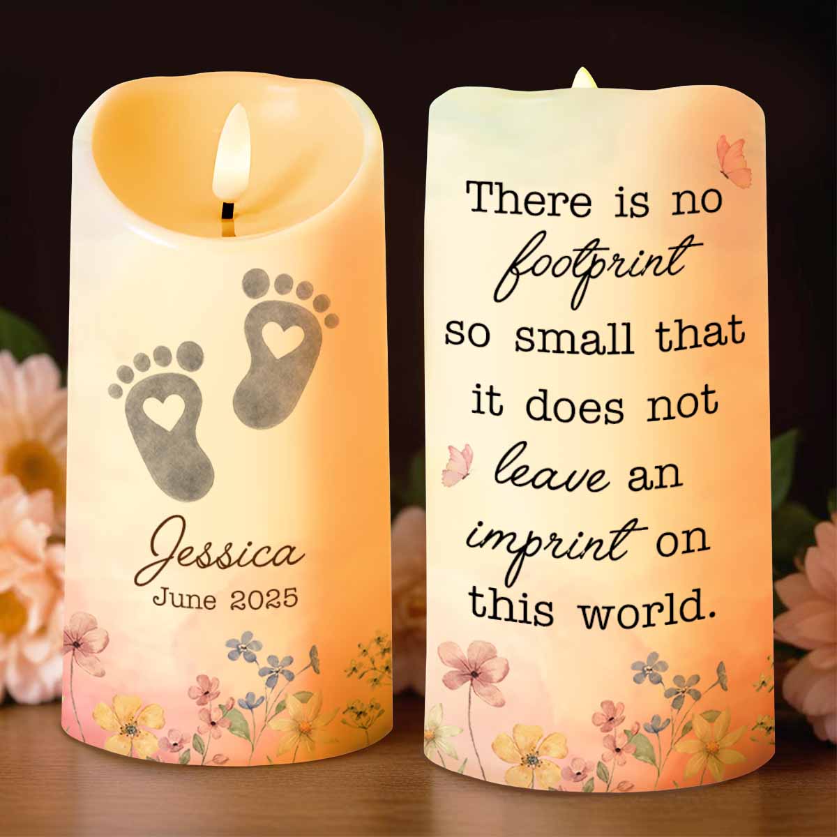No Footprint So Small, Footprints And Flowers Candle