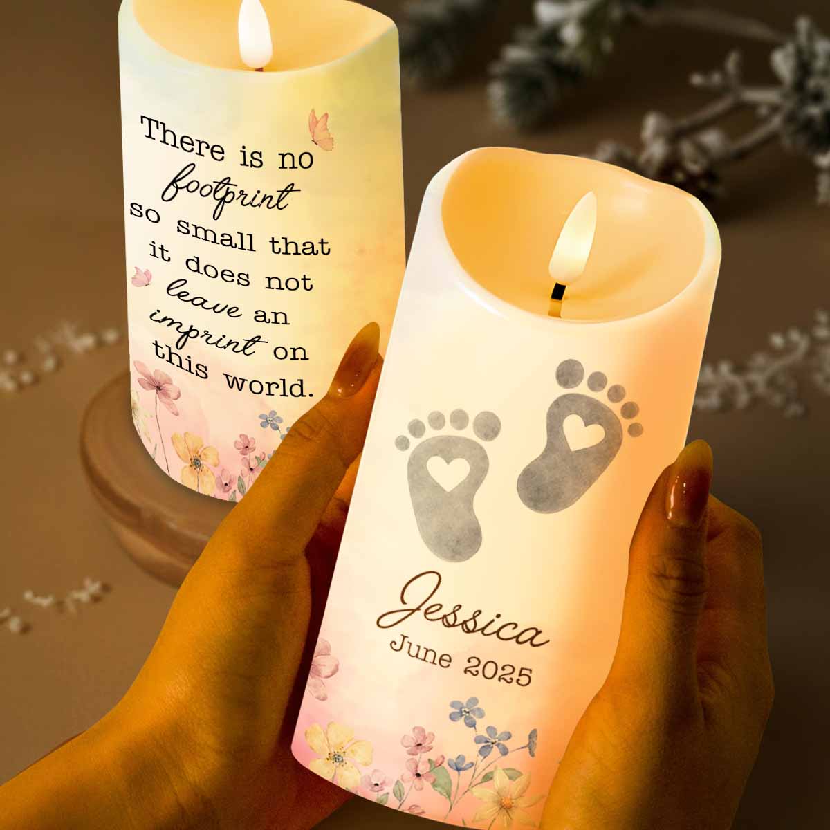 No Footprint So Small, Footprints And Flowers Candle