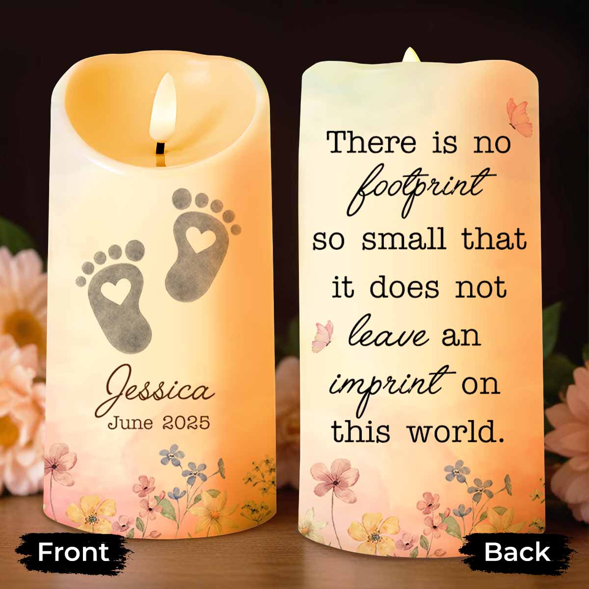 No Footprint So Small, Footprints And Flowers Candle