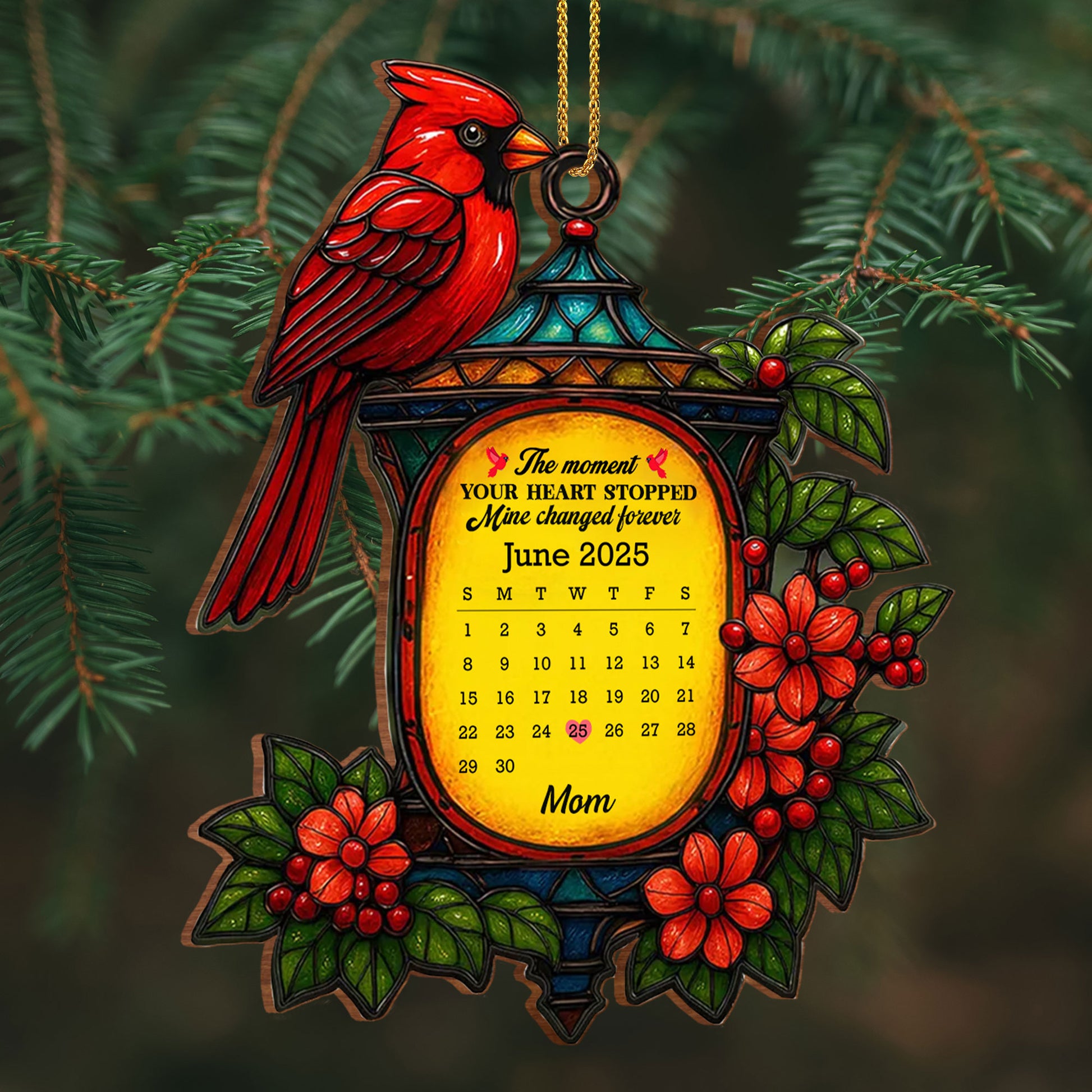 The Moment Your Heart Stopped, Mine Changed Forever Cardinal Ornament