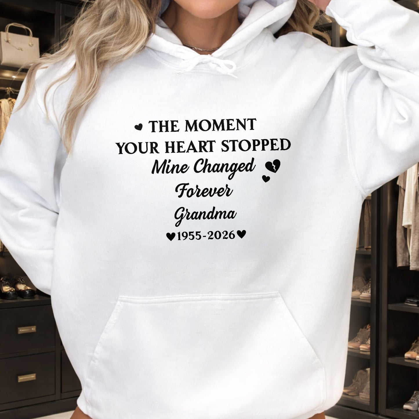 The Moment Your Heart Stopped Mine Changed Forever Grandma Memorial Hearts - Personalized Custom Unisex T-shirt, Hoodie - HME348_WBAS