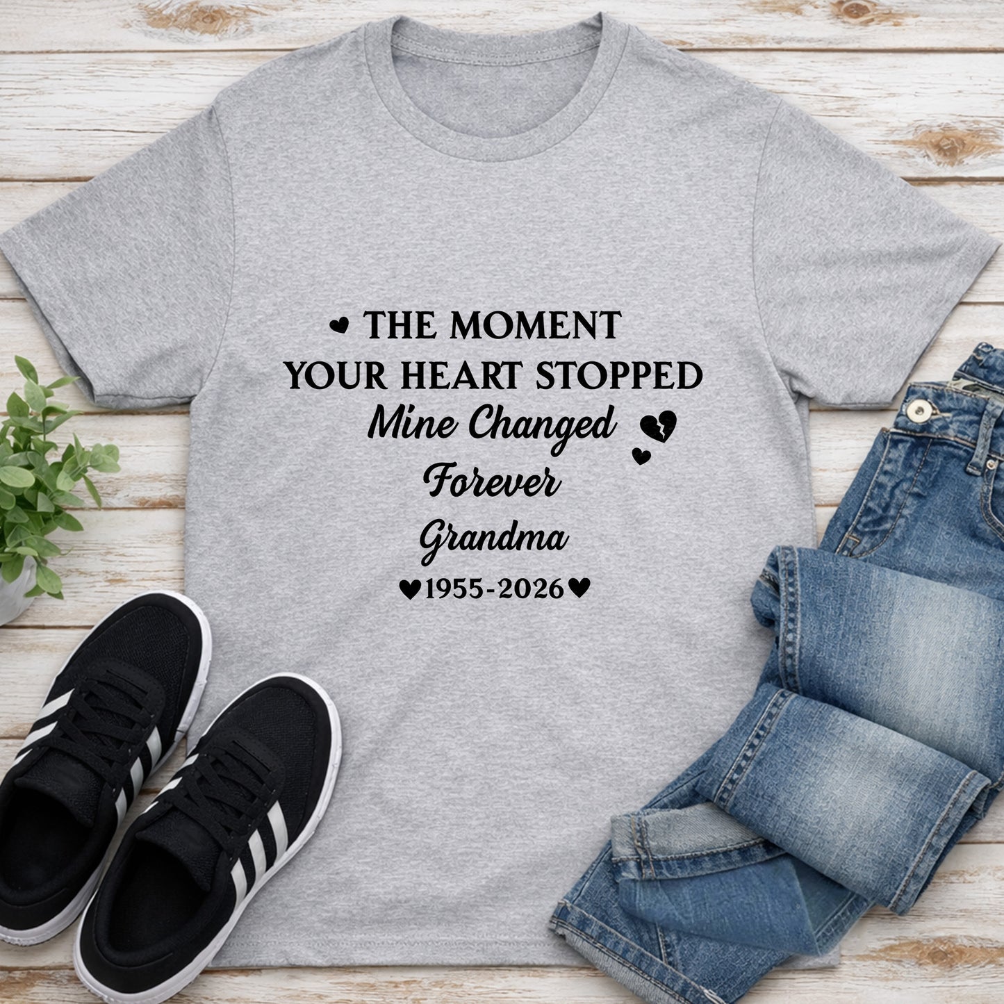 The Moment Your Heart Stopped Mine Changed Forever Grandma Memorial Hearts - Personalized Custom Unisex T-shirt, Hoodie - HME348_WBAS
