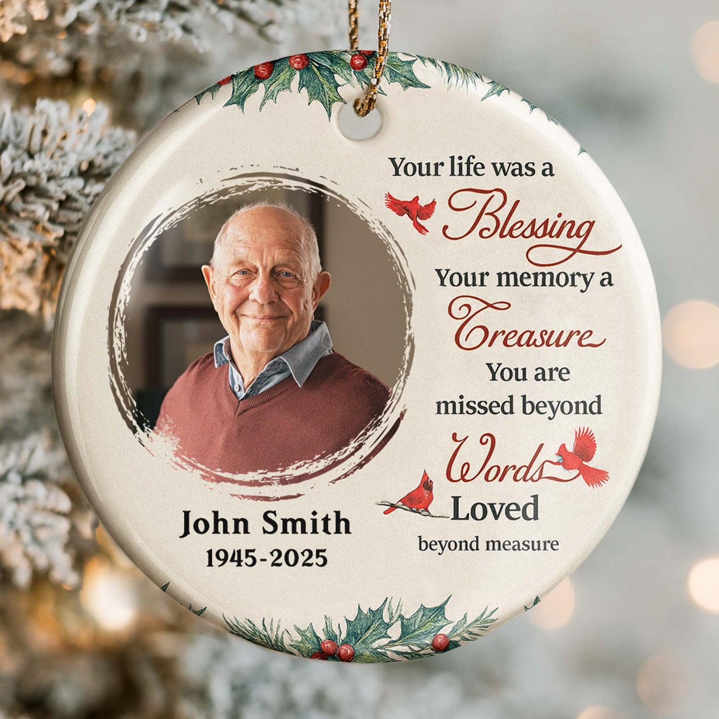 Your Life Was a Blessing Memorial Ornament With Cardinal Bird