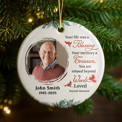 Your Life Was a Blessing Memorial Ornament With Cardinal Bird