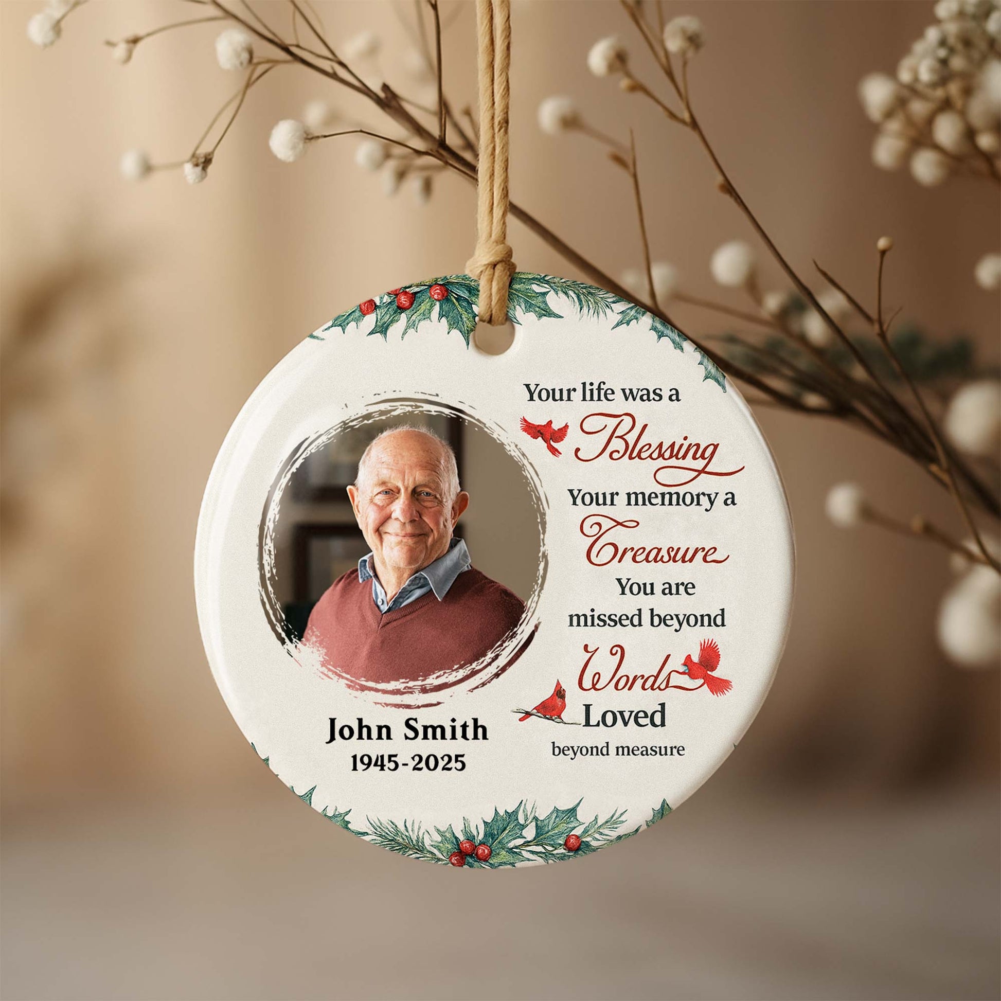 Your Life Was a Blessing Memorial Ornament With Cardinal Bird