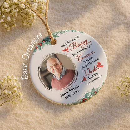 Your Life Was a Blessing Memorial Ornament With Cardinal Bird