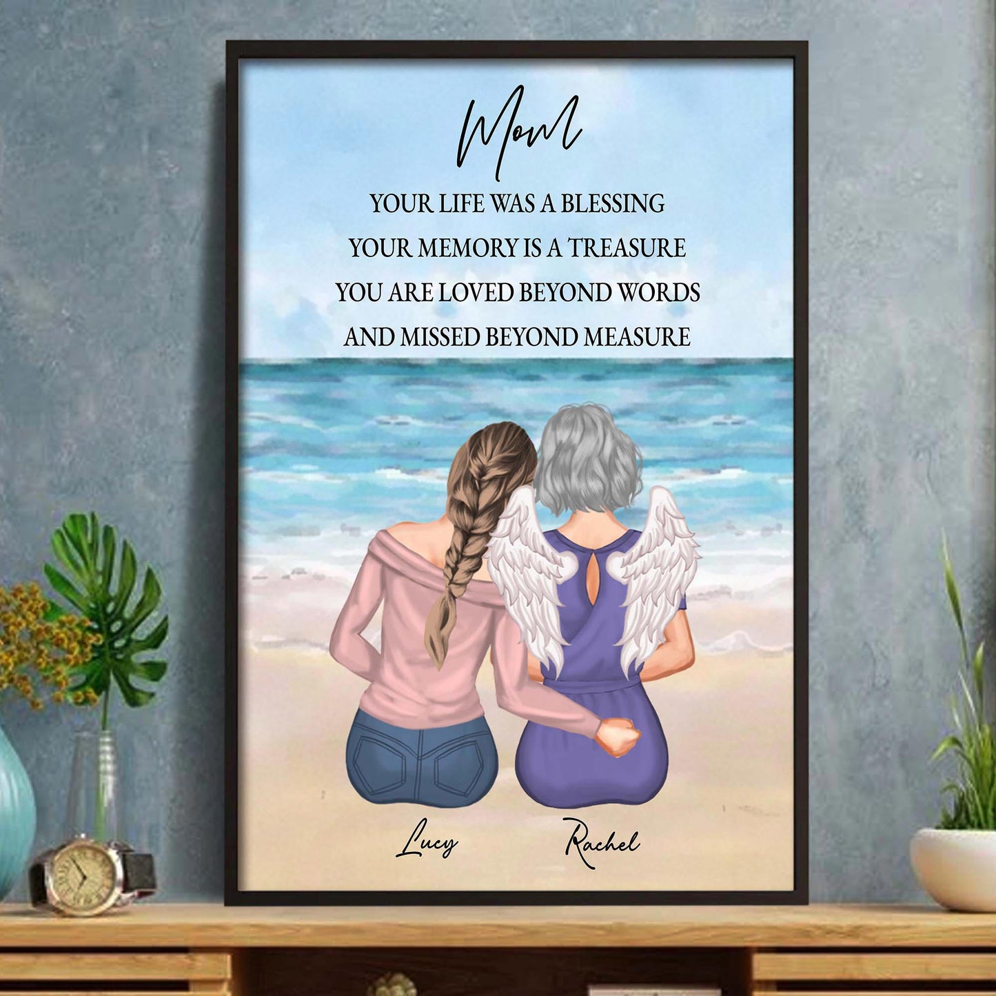 Your Life Was A Blessing Memorial Angel Wings Sunset - Personalized Custom Vertical Poster - HME371_VPOS
