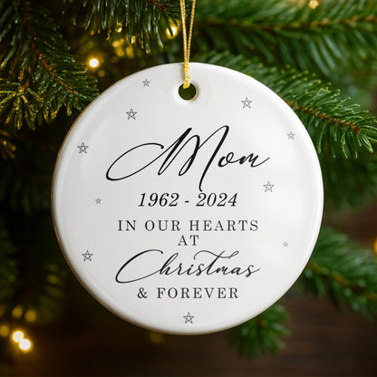In Our Hearts At Christmas & Forever - Personalized Custom Ceramic Ornament With Round Shape - HME377_RCE