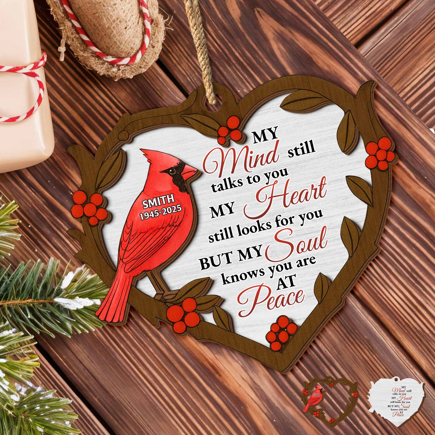 My Mind Still Talks To You Cardinal Wooden Ornament