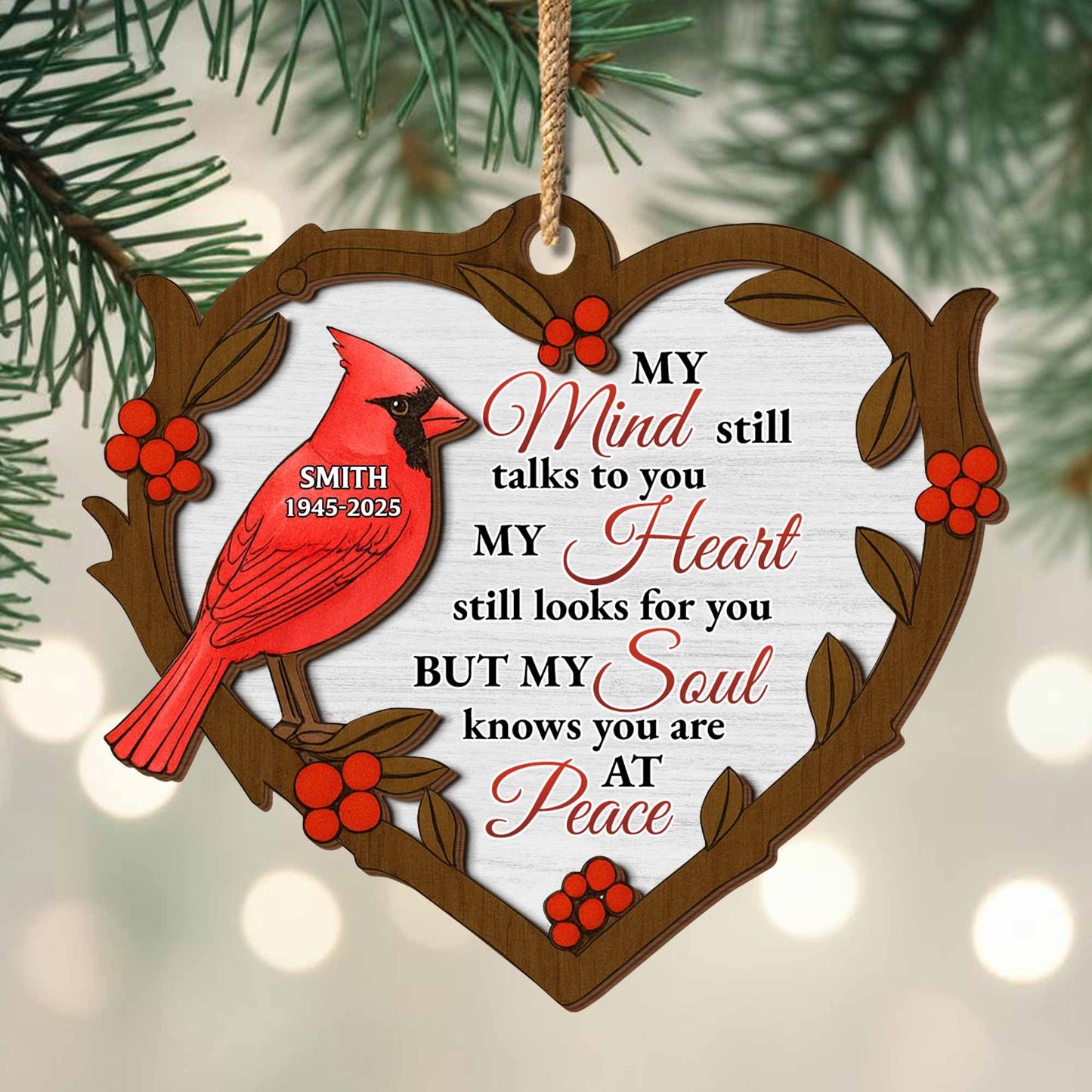 My Mind Still Talks To You Cardinal Wooden Ornament
