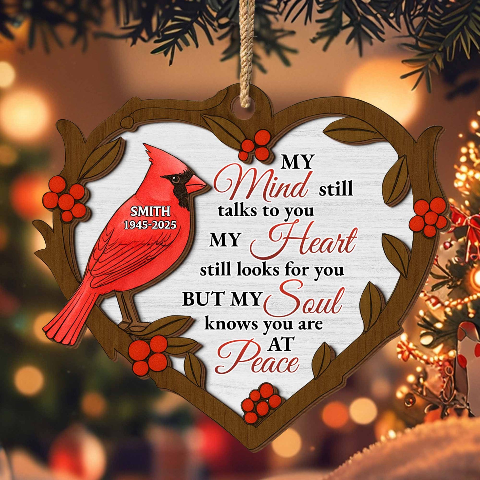 My Mind Still Talks To You Cardinal Wooden Ornament