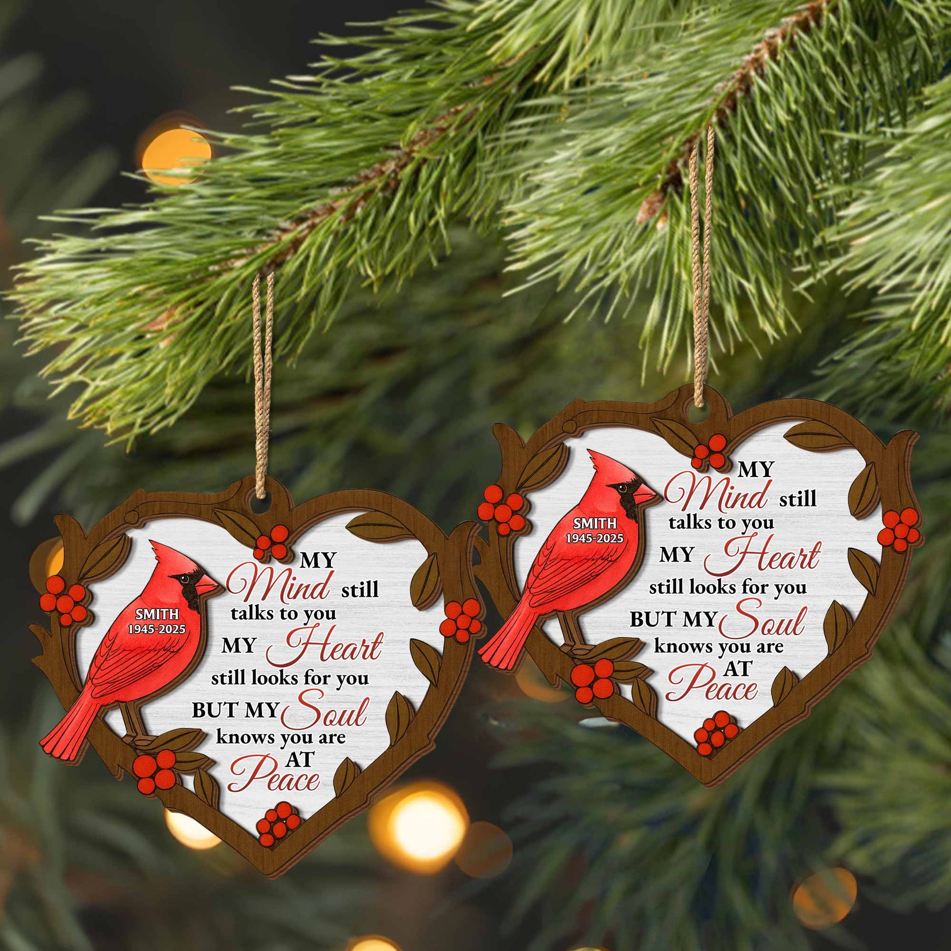 My Mind Still Talks To You Cardinal Wooden Ornament