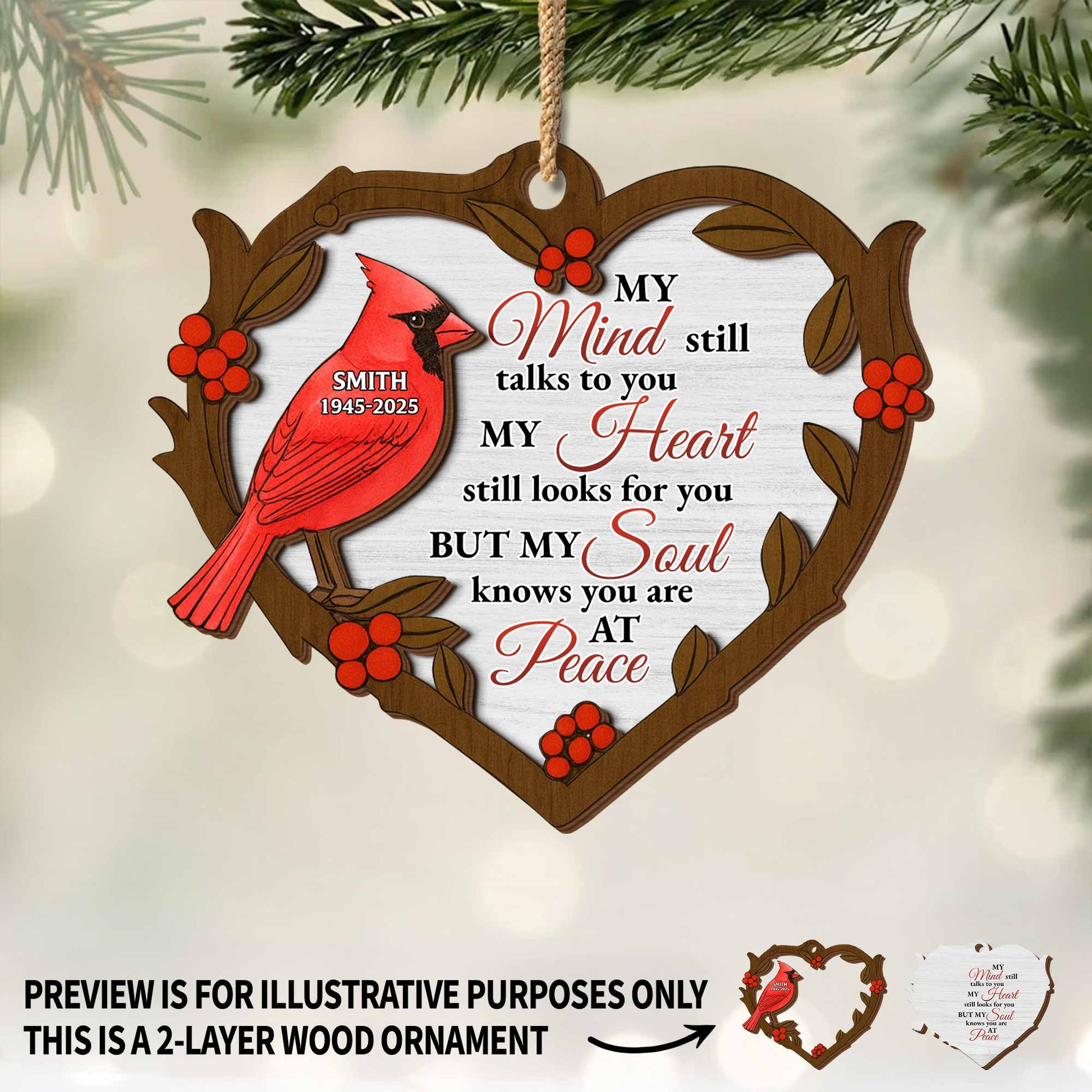 My Mind Still Talks To You Cardinal Wooden Ornament