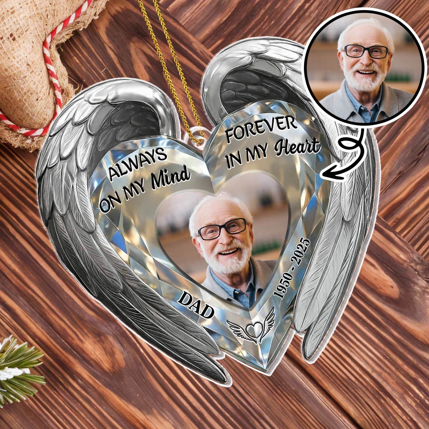 Always On My Mind, Forever In My Heart, Heart With Wings - Personalized Custom Acrylic Ornament, Christmas Gift - HME386_ACO