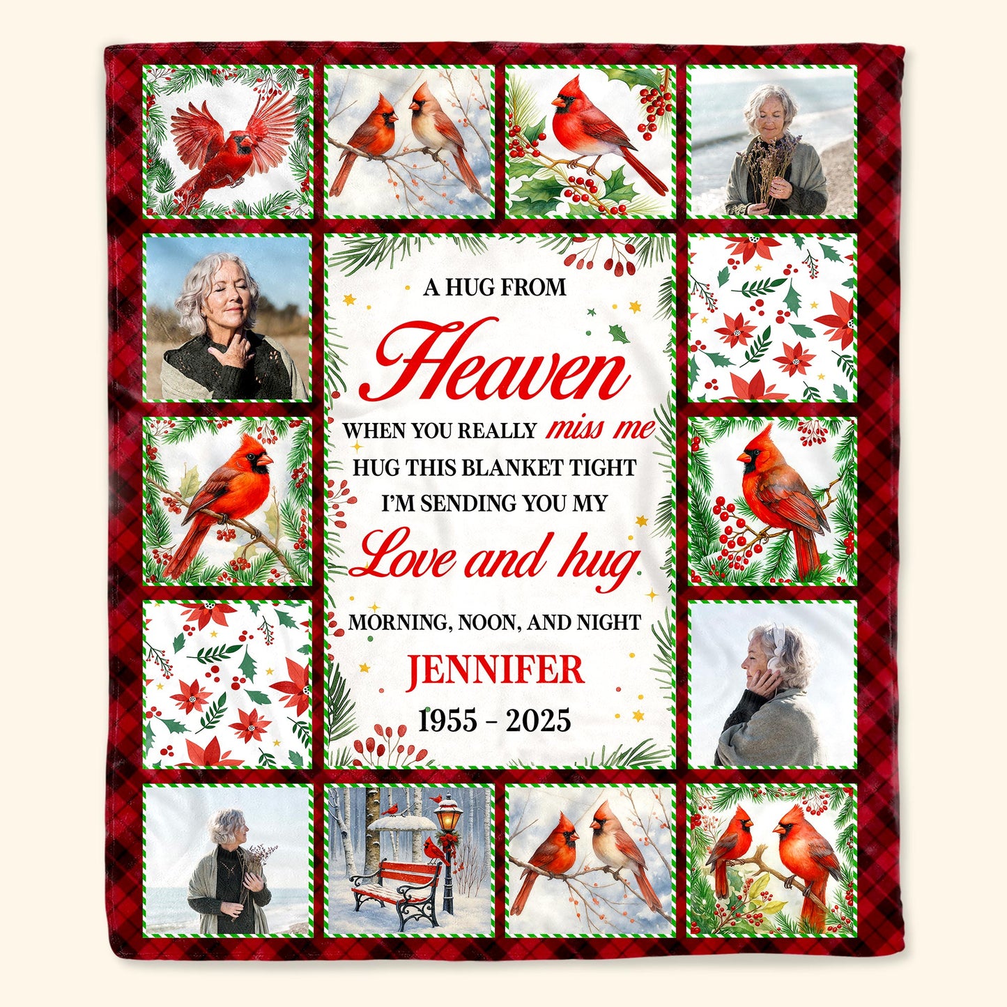 A Hug From Heaven, Blanket With Cardinal Birds And Holly Berries