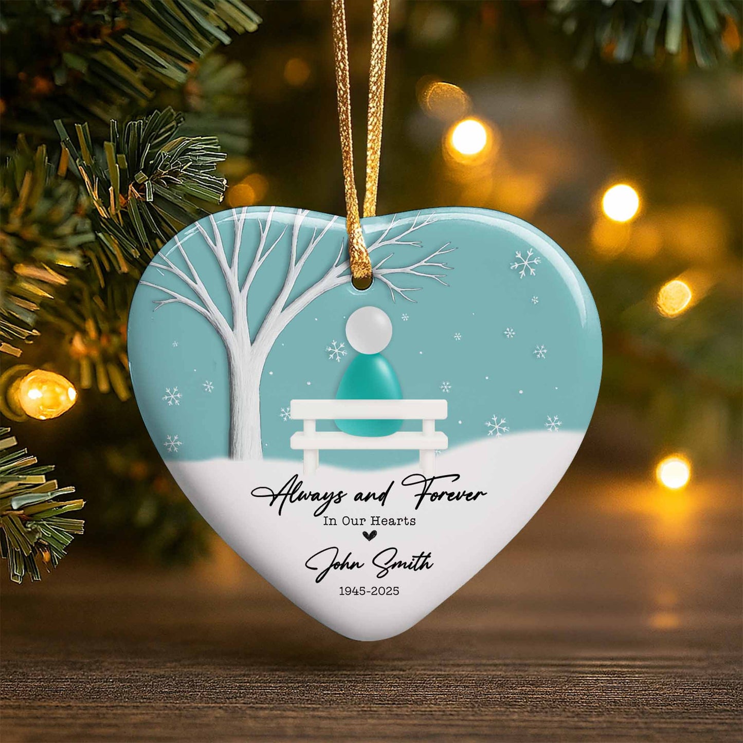 Always and Forever In Our Hearts With Tree and Snowflakes