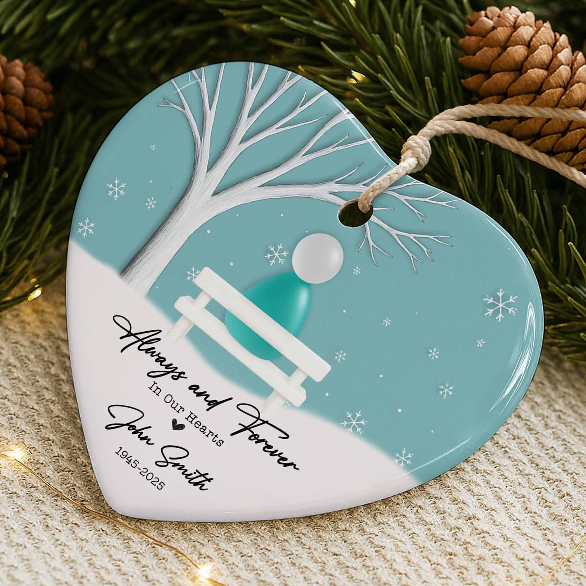 Always and Forever In Our Hearts With Tree and Snowflakes