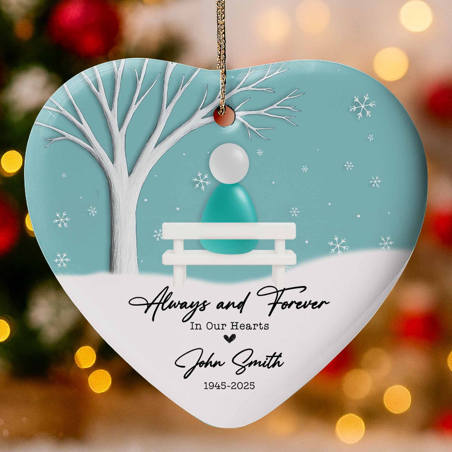 Always and Forever In Our Hearts With Tree and Snowflakes