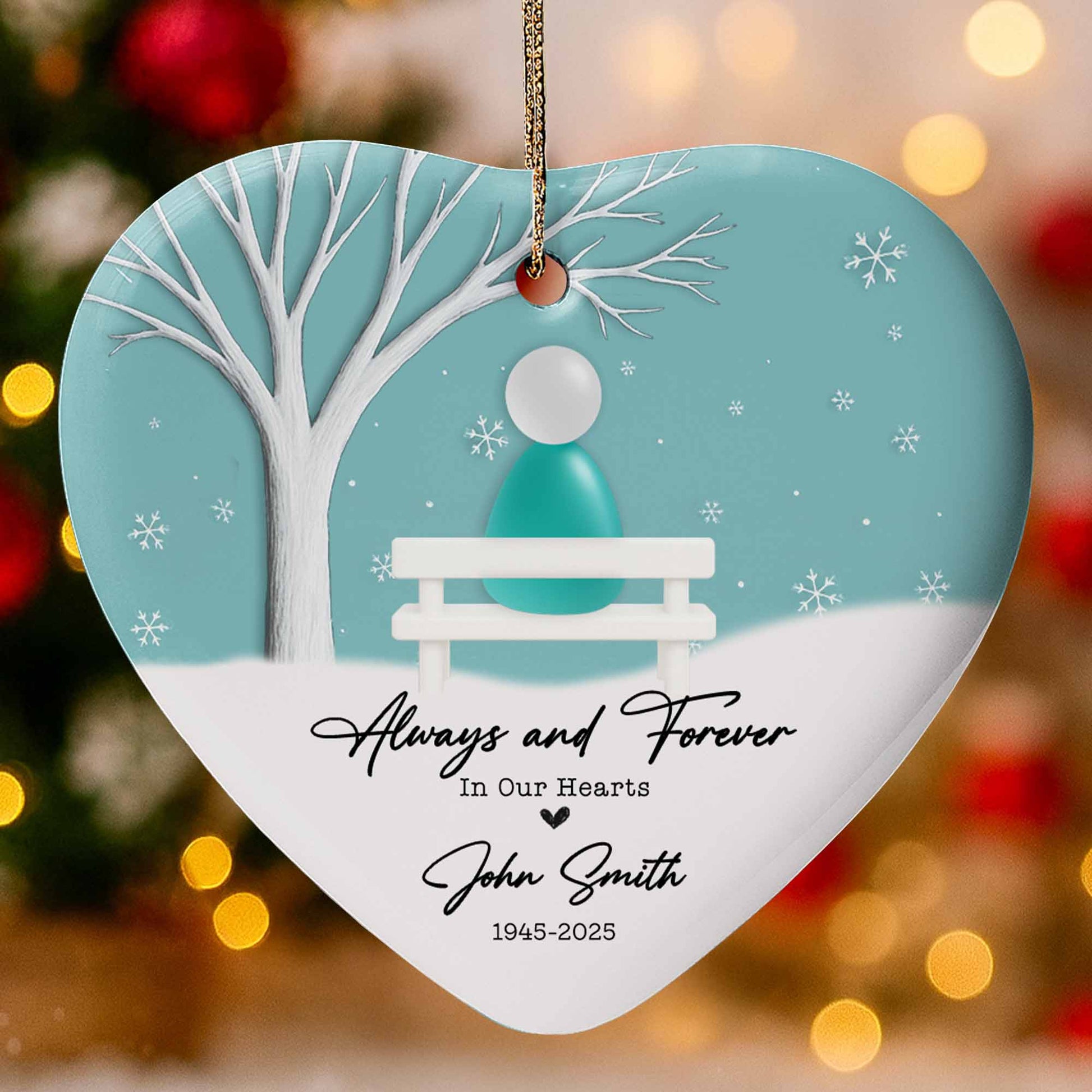 Always and Forever In Our Hearts With Tree and Snowflakes