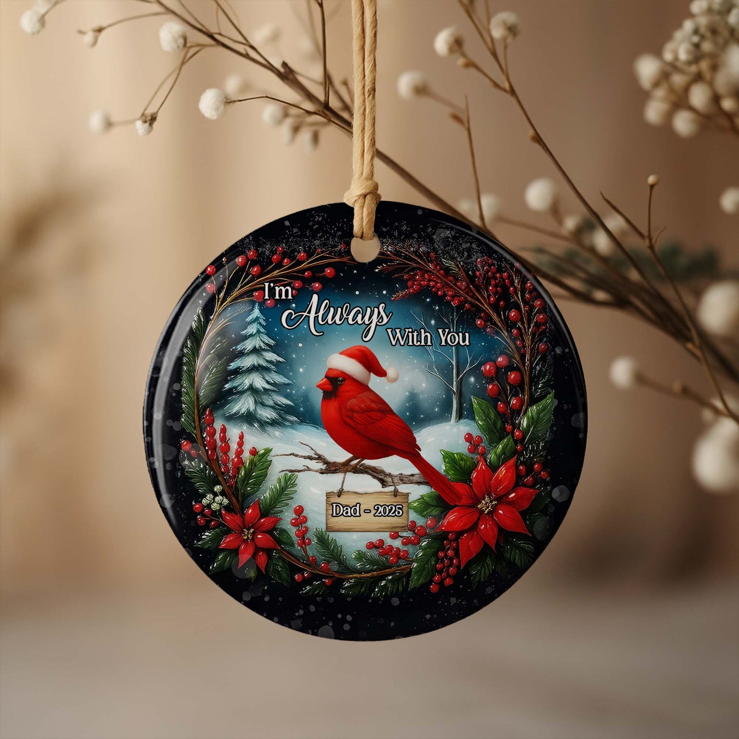I'm Always With You, Cardinal And Poinsettia Design