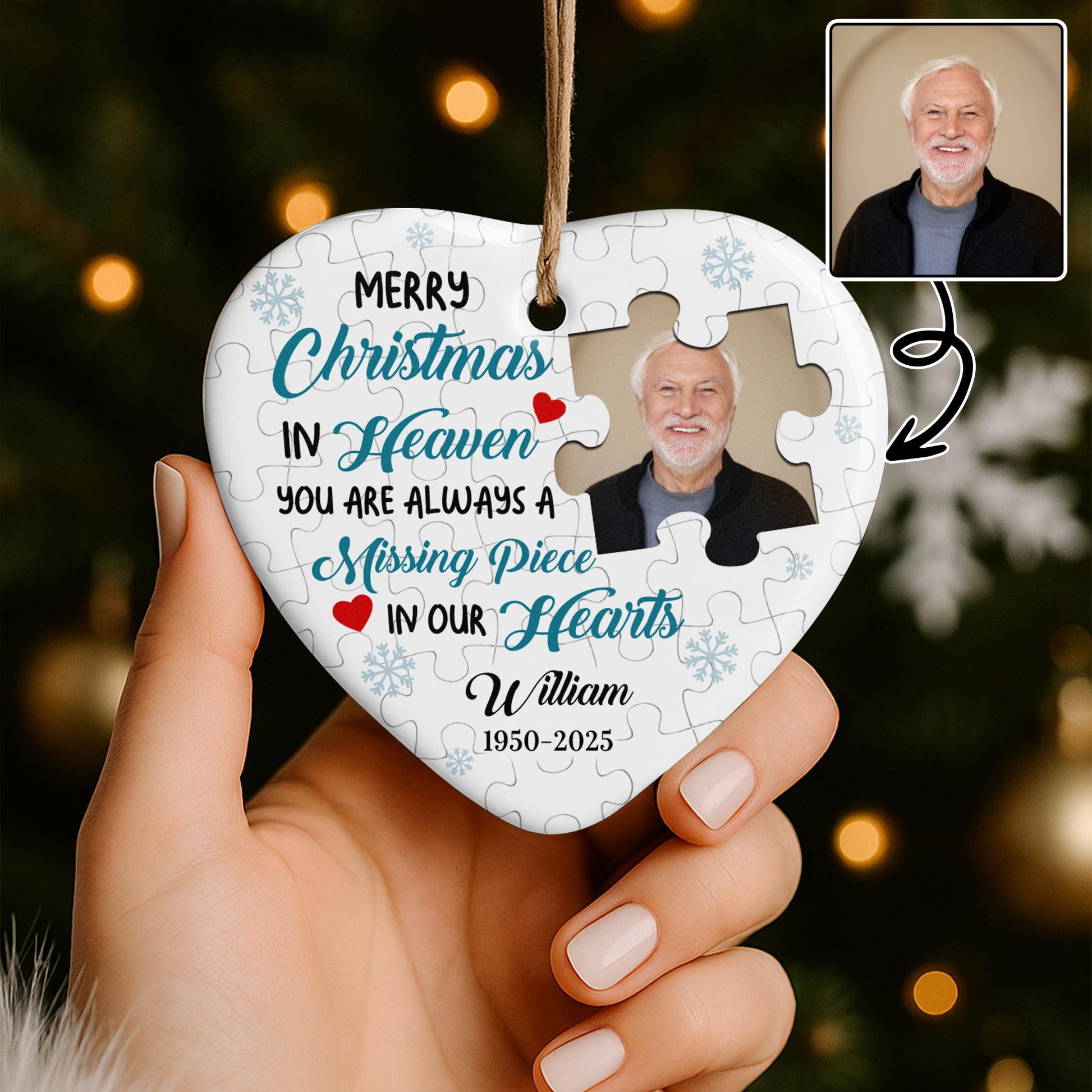 Merry Christmas In Heaven, Puzzle Pieces Heart Ornament