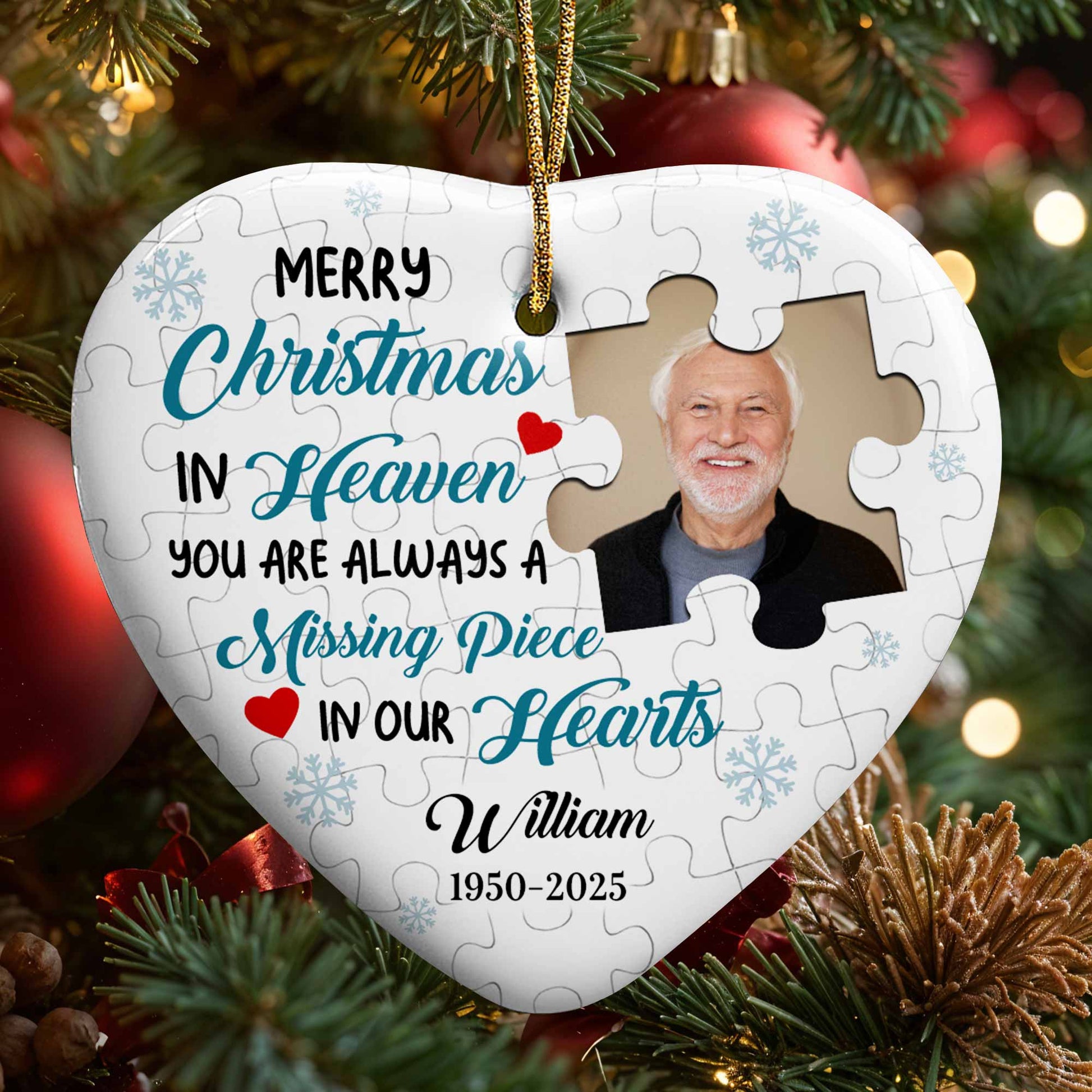 Merry Christmas In Heaven, Puzzle Pieces Heart Ornament