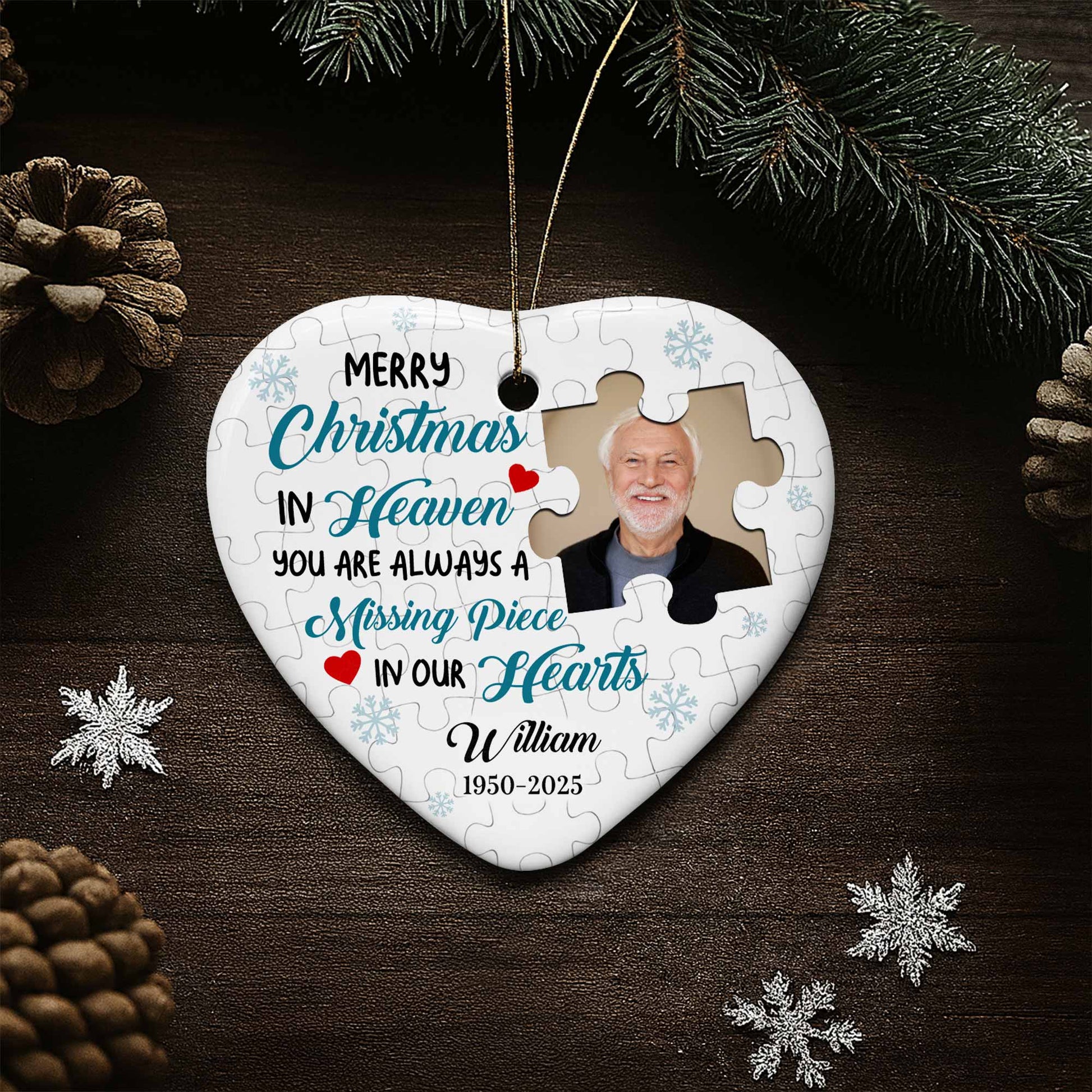 Merry Christmas In Heaven, Puzzle Pieces Heart Ornament