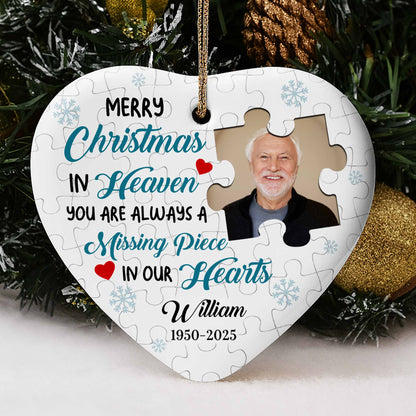 Merry Christmas In Heaven, Puzzle Pieces Heart Ornament
