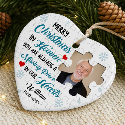 Merry Christmas In Heaven, Puzzle Pieces Heart Ornament
